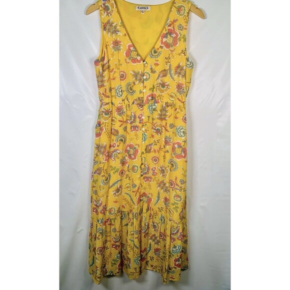 Nanette Lepore Yellow Floral Tiered Lined Sleeveless Button Up Dress Size 8 - Picture 1 of 9